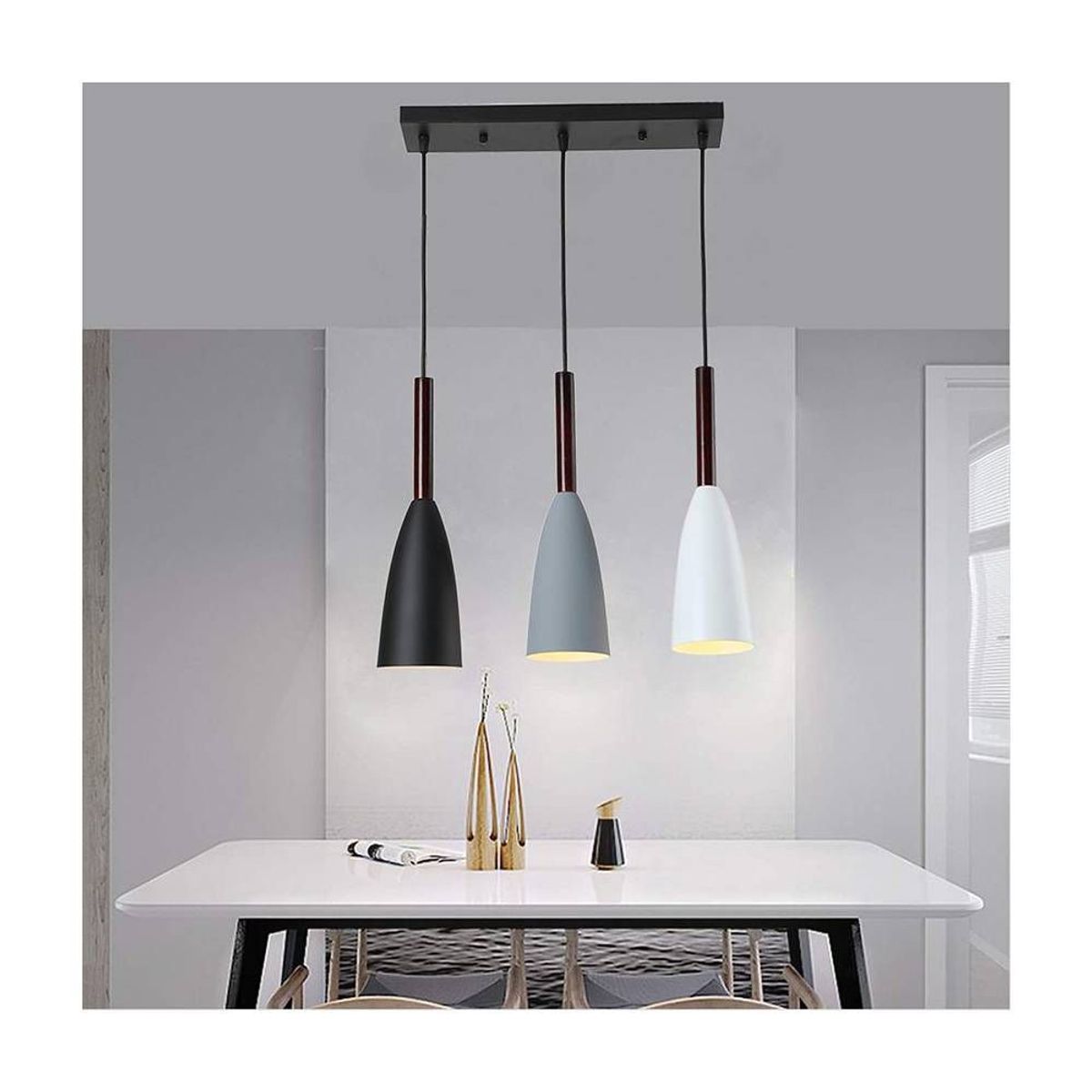 HOME NEAT - Lámpara de techo moderno madera metal 3 luces e27 negro gris blanco