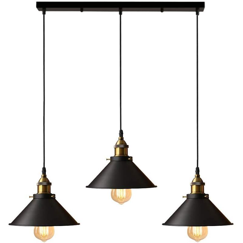 HOME NEAT - Lámpara de techo industrial vintage 3 luces E27 Negro