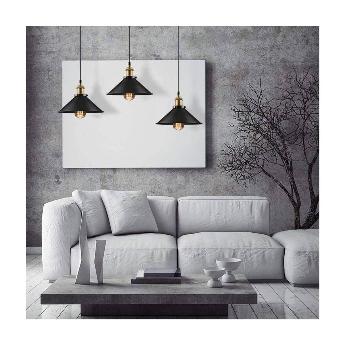 HOME NEAT - Lámpara de techo industrial vintage 3 luces E27 Negro