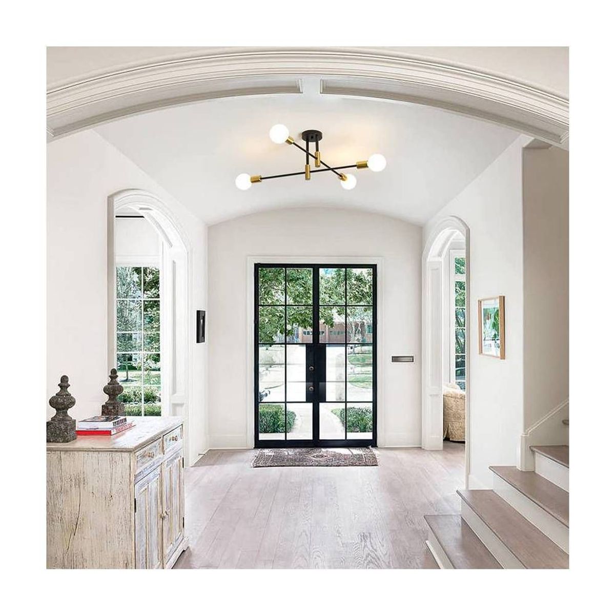 HOME NEAT - Lámpara de techo 4 focos de varas metálicas - Negro y Dorado