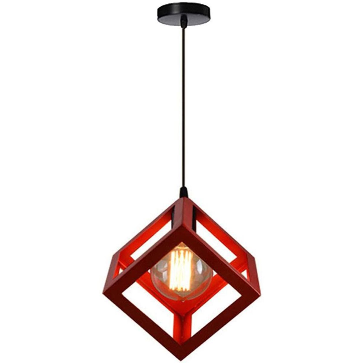 HOME NEAT - Simple lámpara colgante industrial en forma de cubo e27 rojo