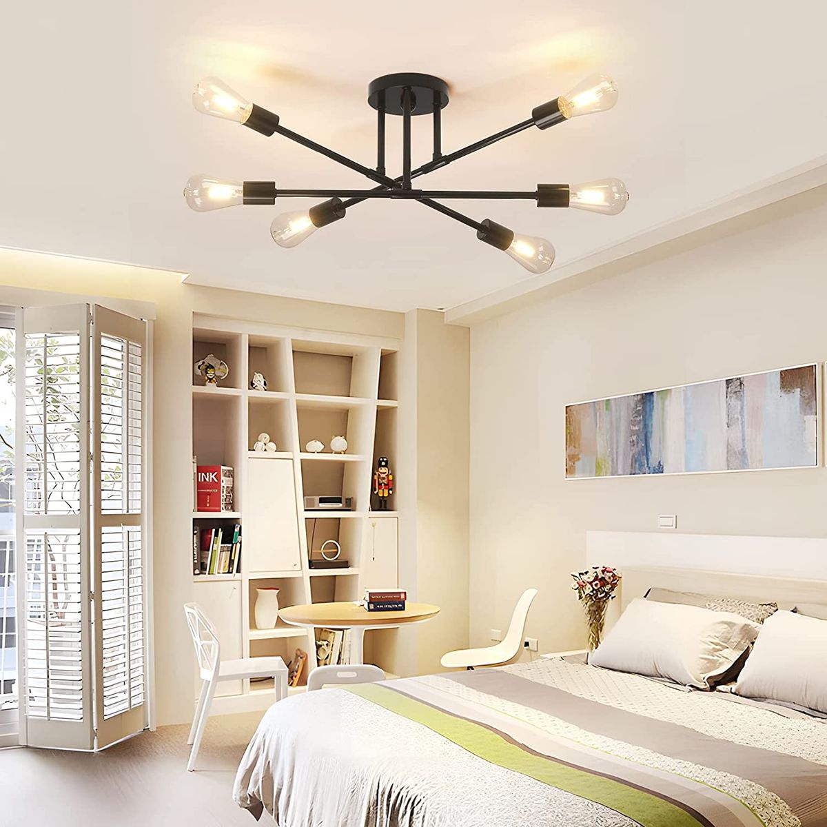 HOME NEAT - Lámpara colgante de techo vintage 6 luces E27 - Negro 72CM