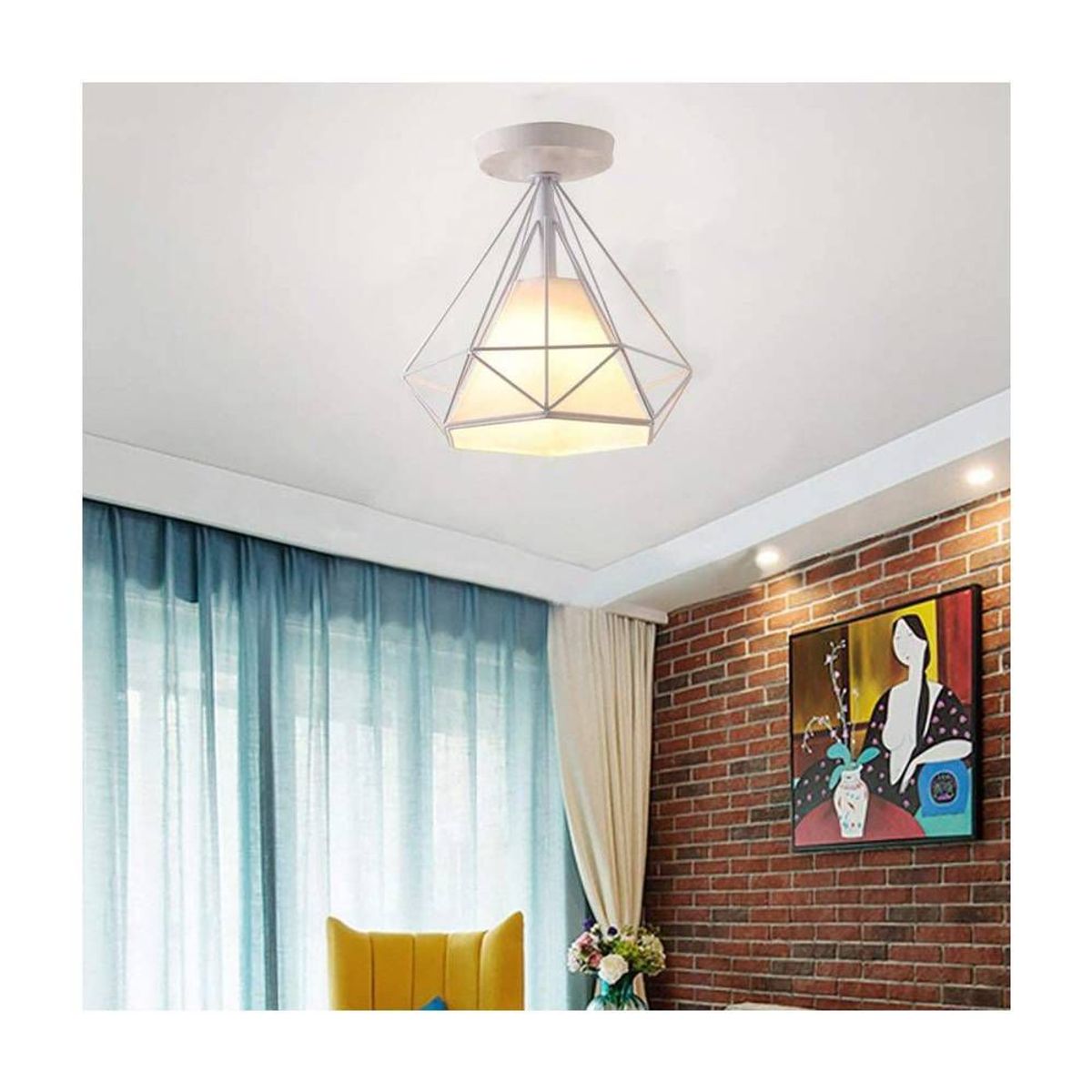 HOME NEAT - Lámpara de techo industrial vintage ø25 cm diamante plafón E27 blanco