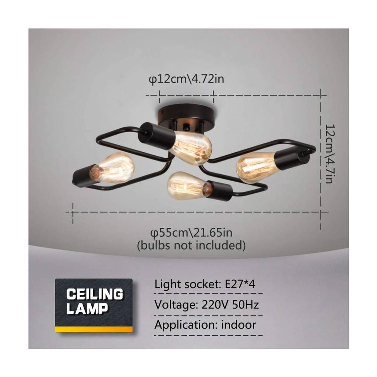 HOME NEAT - Industrial lámpara de techo retro lámpara colgante 4luces negro