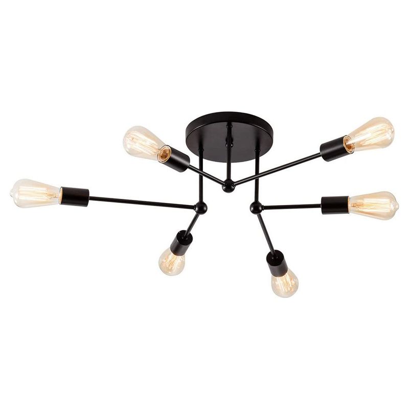 HOME NEAT - Lámpara de techo industrial moderna semi empotrado negra de 6 luces