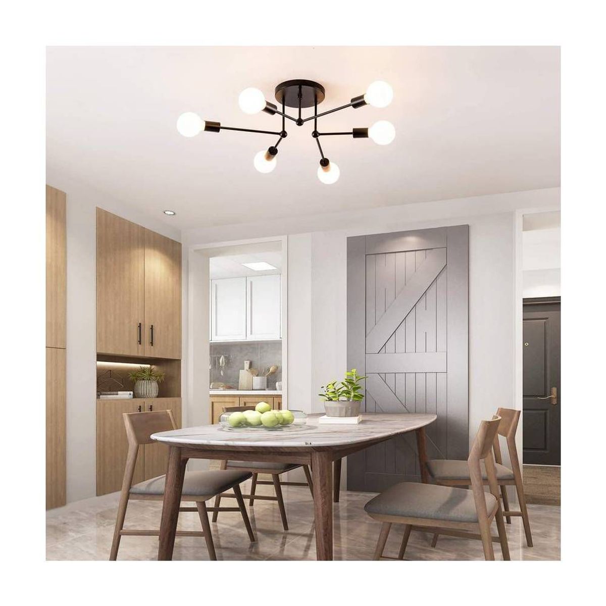 HOME NEAT - Lámpara de techo industrial moderna semi empotrado negra de 6 luces