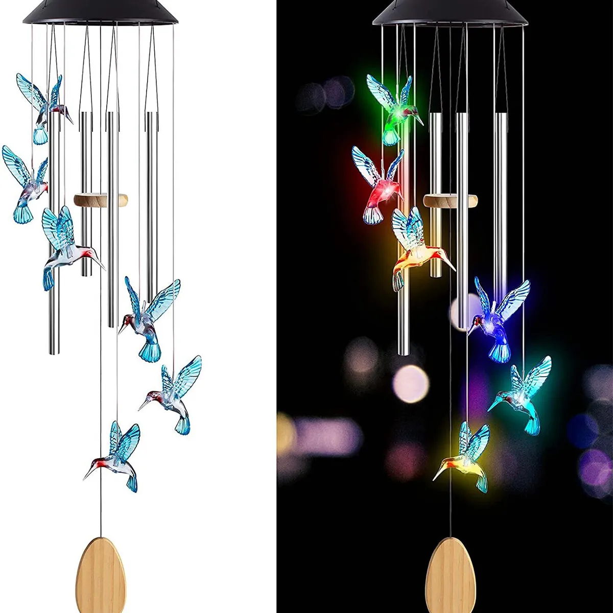 HOME NEAT - Lámpara de campanas de viento solar tubos de aluminio colibrí azul