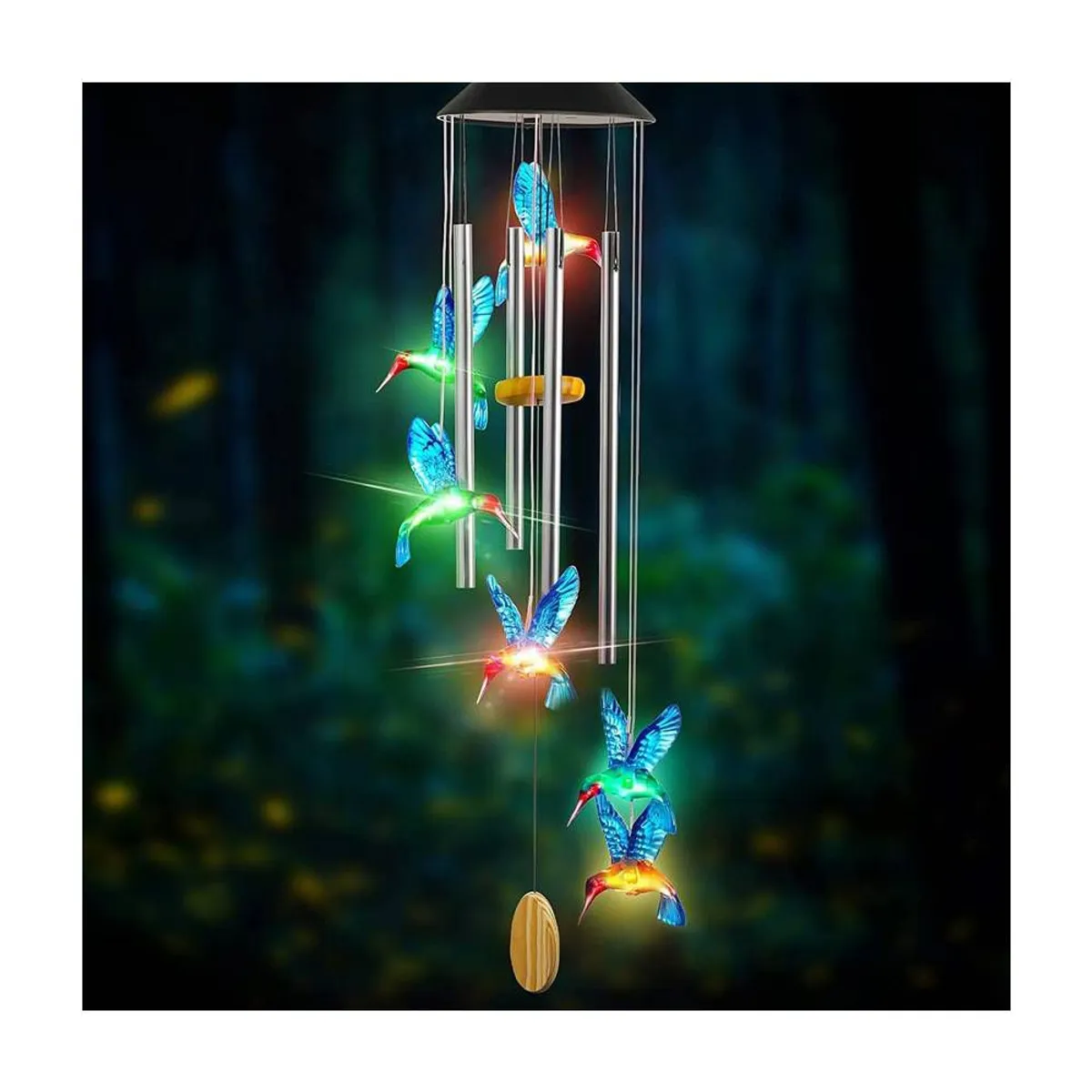 HOME NEAT - Lámpara de campanas de viento solar tubos de aluminio colibrí azul