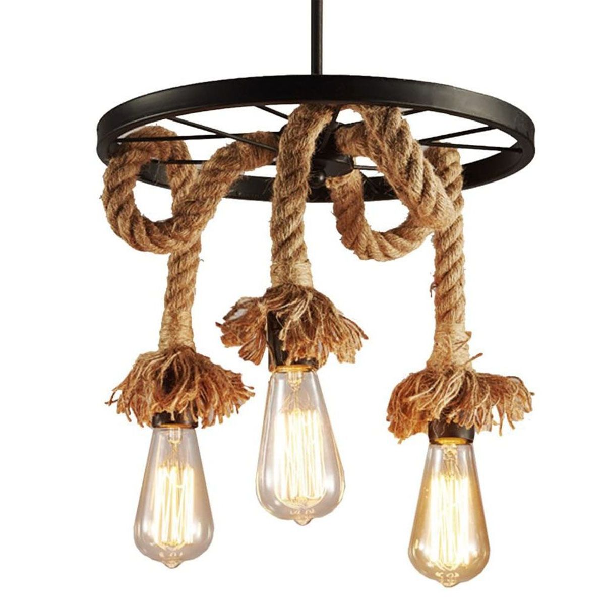 HOME NEAT - Lampara Colgante de Techo Vintage Cuerda de Cáñamo 3 Luces E27