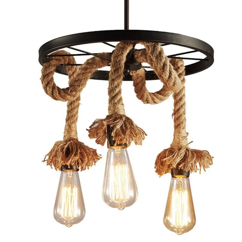HOME NEAT - Lampara Colgante de Techo Vintage Cuerda de Cáñamo 3 Luces E27