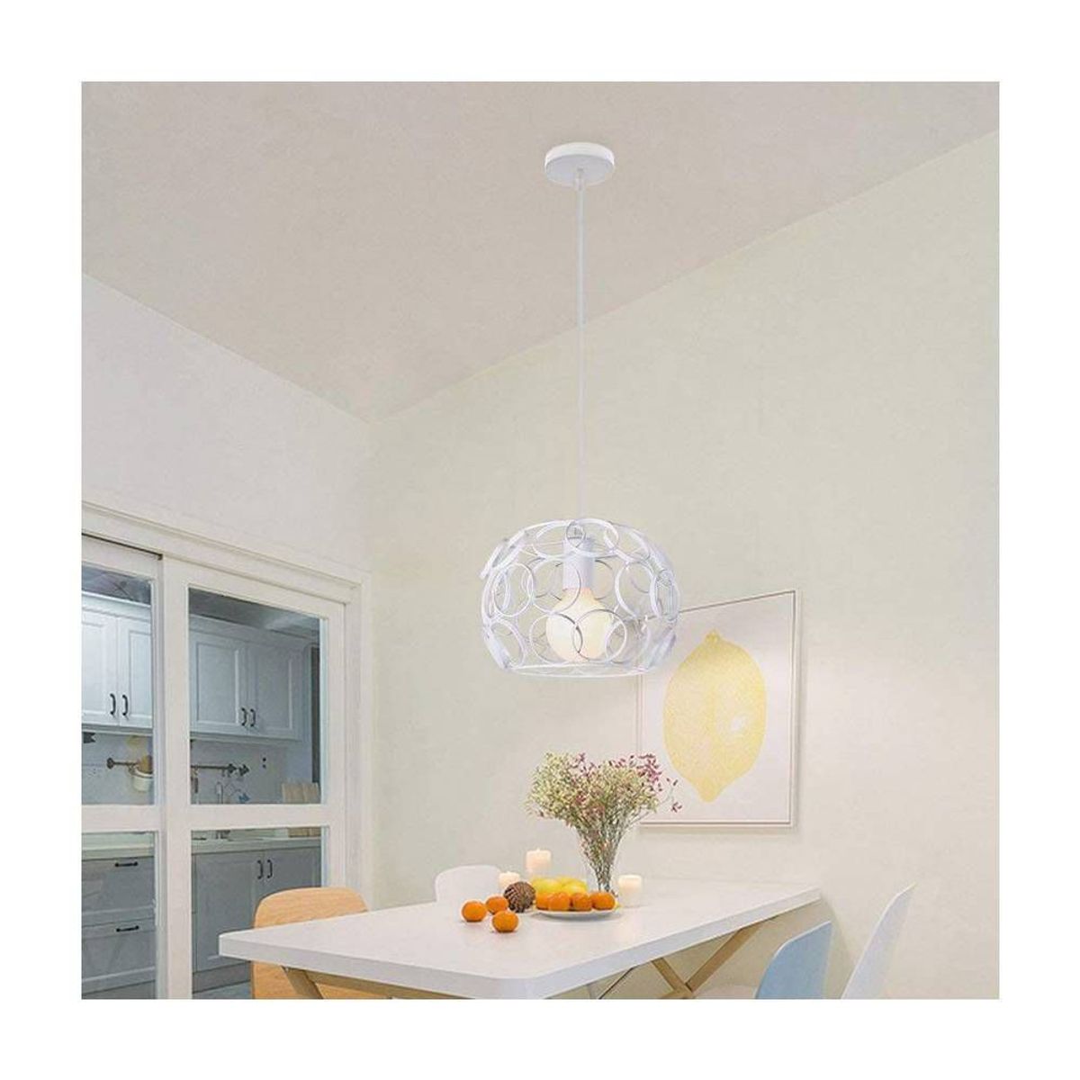 HOME NEAT - Lámpara colgante metal creativo hueca pelota luz de techo blanco