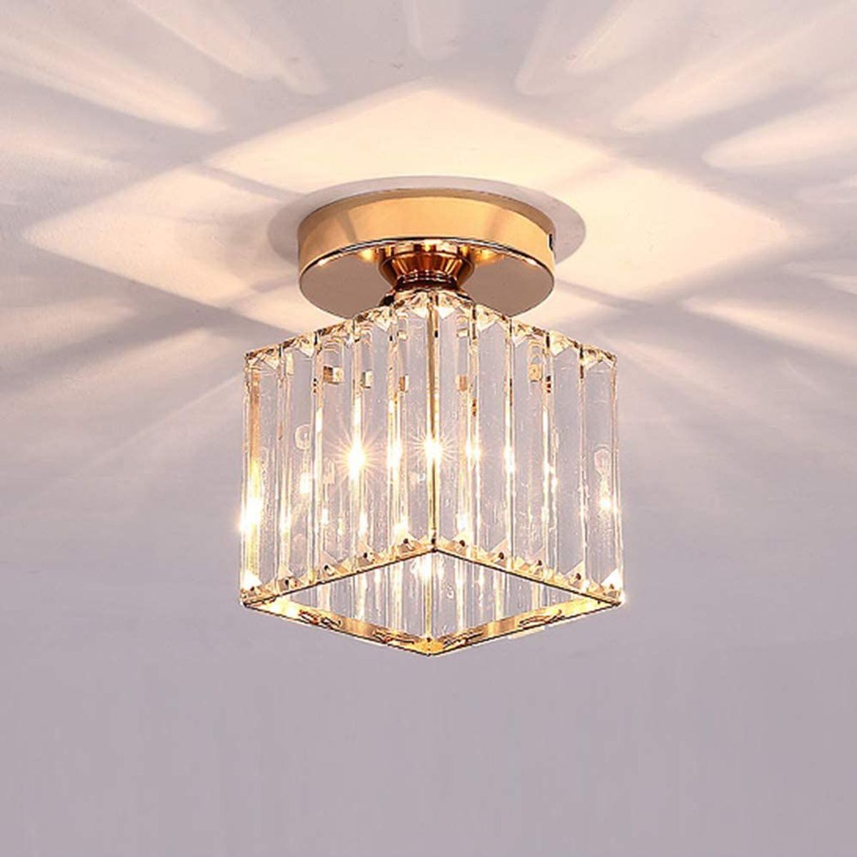 HOME NEAT - Lámpara De Techo Home Neat  Cristal Cubo Dorado