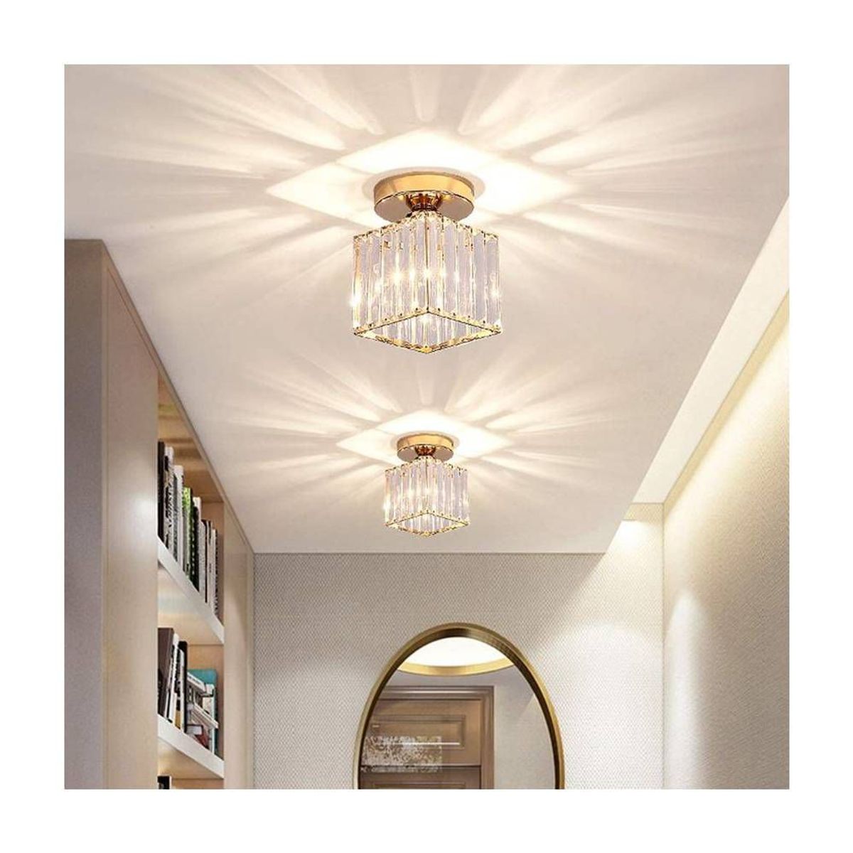 HOME NEAT - Lámpara De Techo Home Neat  Cristal Cubo Dorado