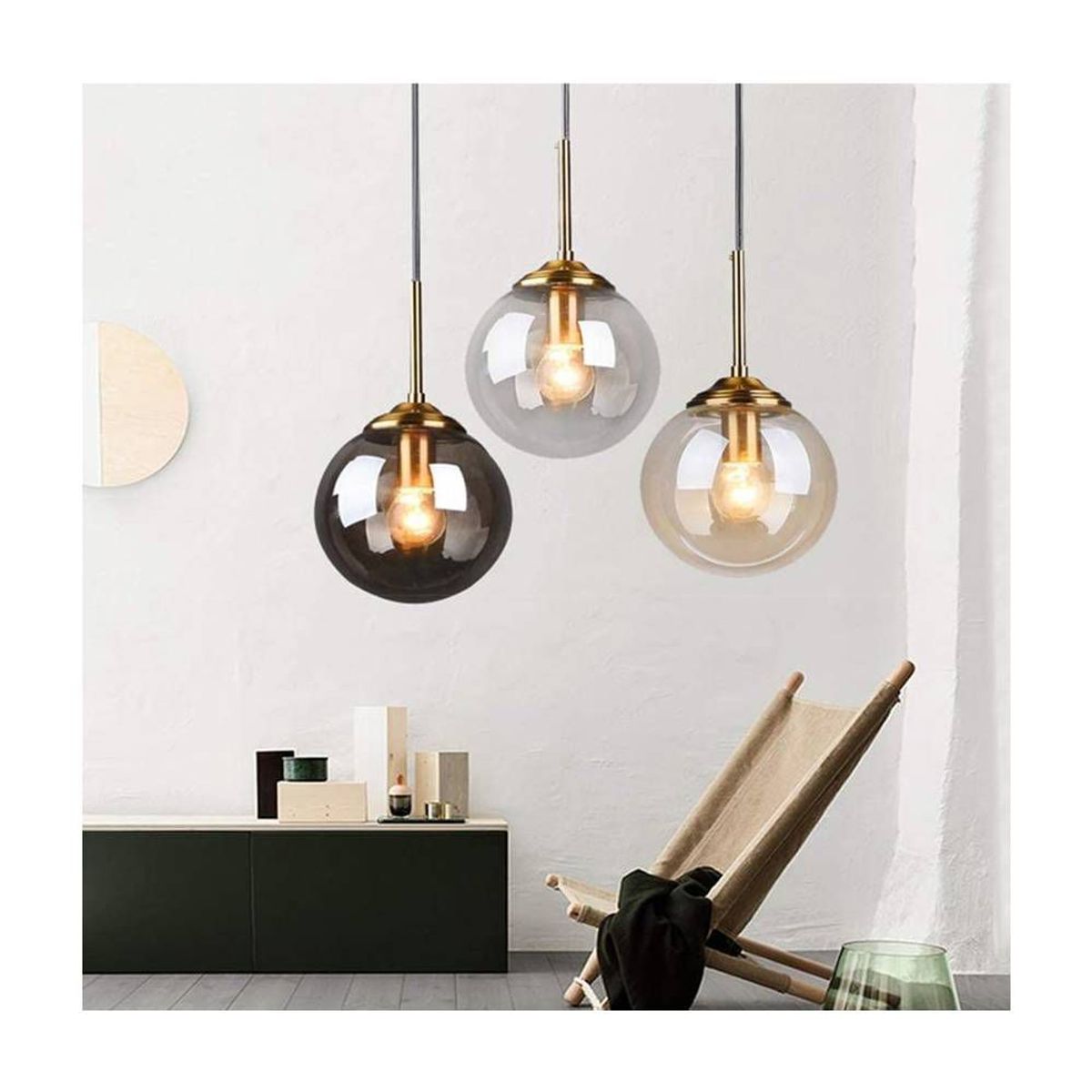 HOME NEAT - Lámpara colgante techo vintage industrial globo de cristal E27 gris