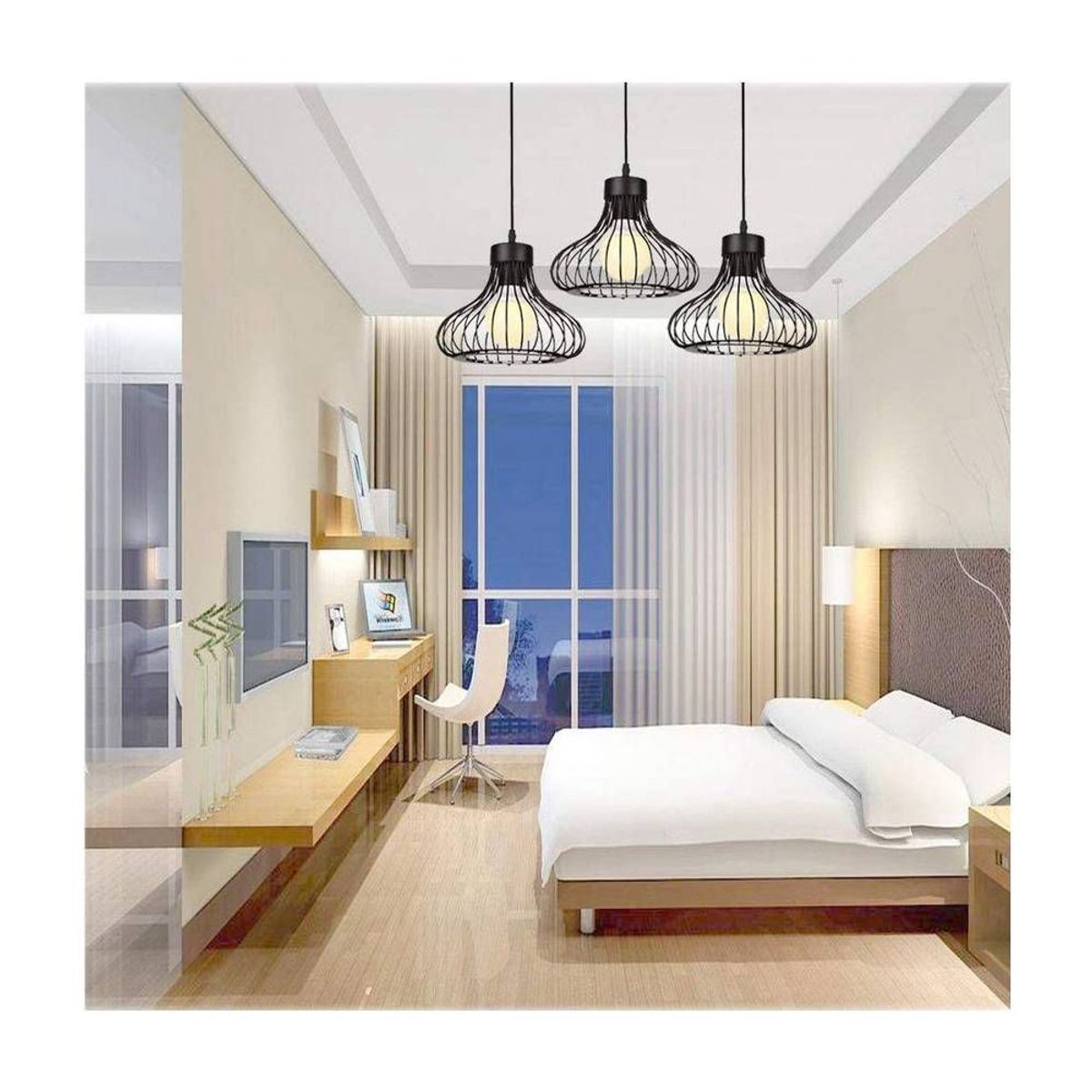 HOME NEAT - Lámpara de techo metal vintage 3 luces cage retro iluminación E27