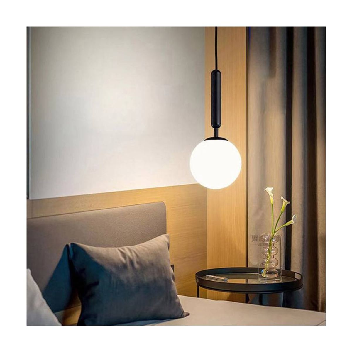 HOME NEAT - Lámpara colgante moderna con bola de cristal negro lámpara de techo