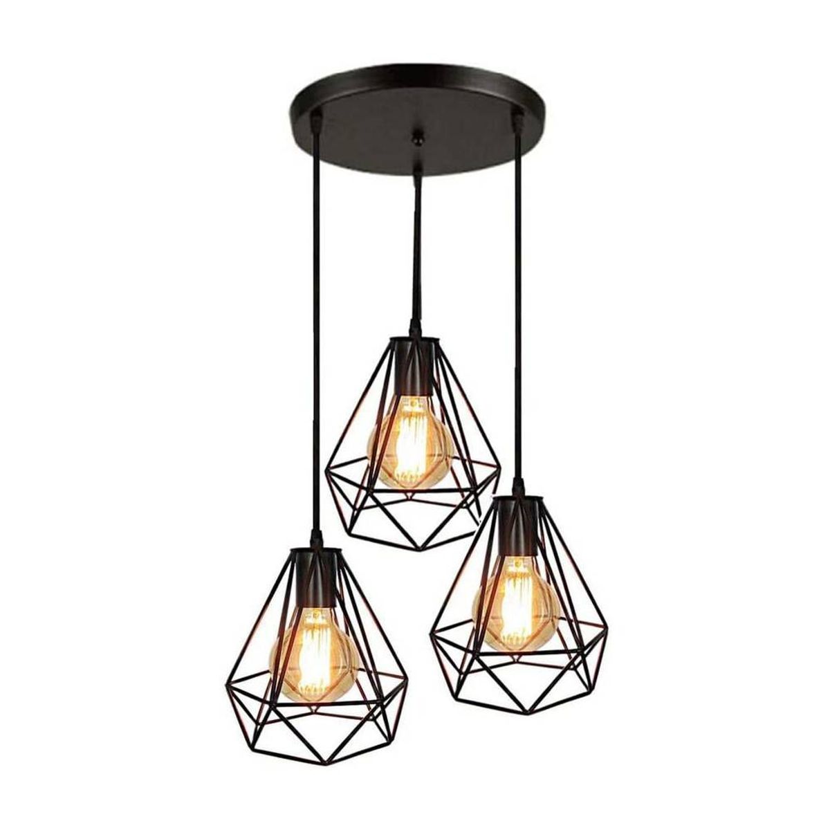 HOME NEAT - Lámpara colgante retro e27 redondo 3 cabezas diamantes luz de techo