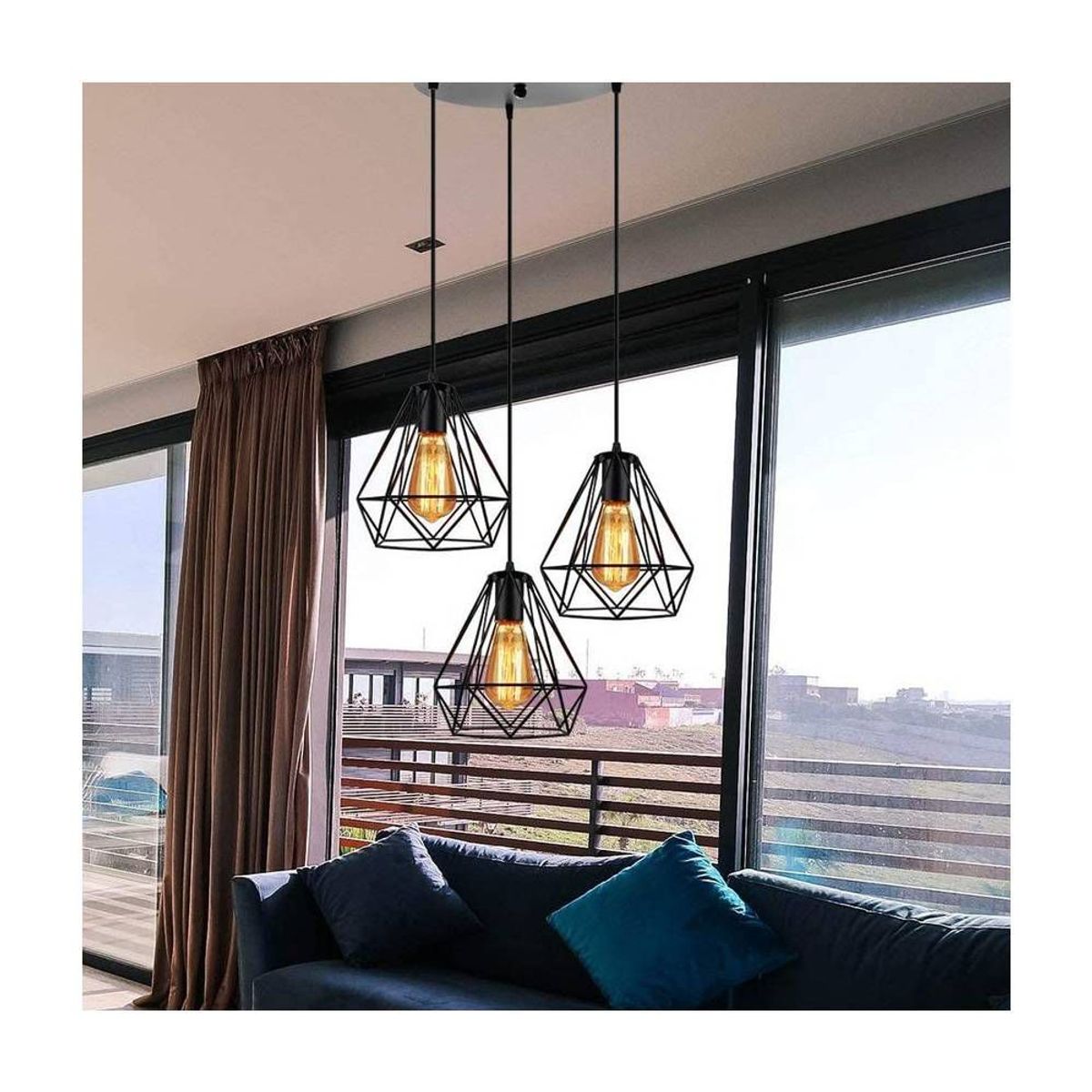 HOME NEAT - Lámpara colgante retro e27 redondo 3 cabezas diamantes luz de techo