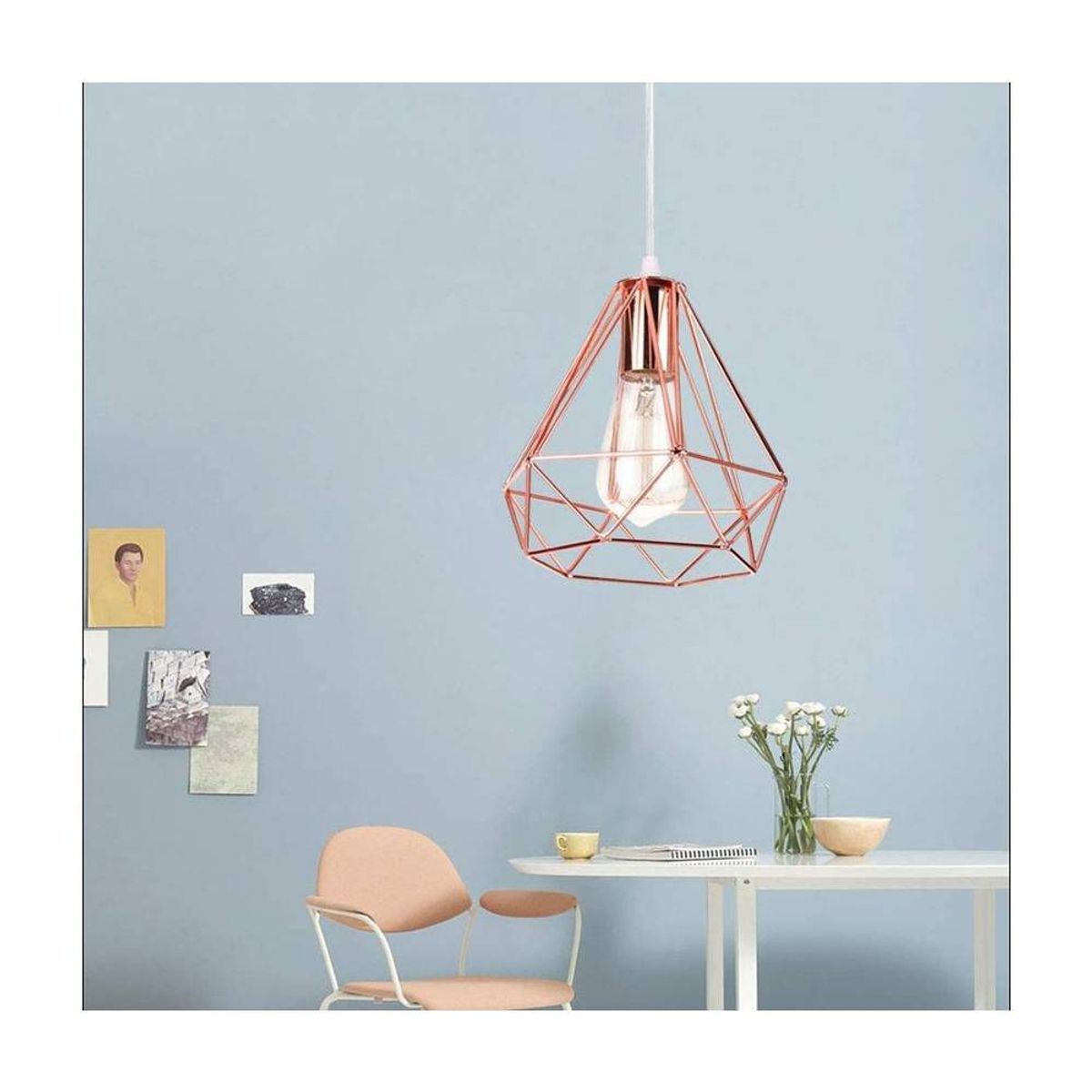 HOME NEAT - Lámpara colgante diamante retro vintage luz detecho ø20cm oro rosa