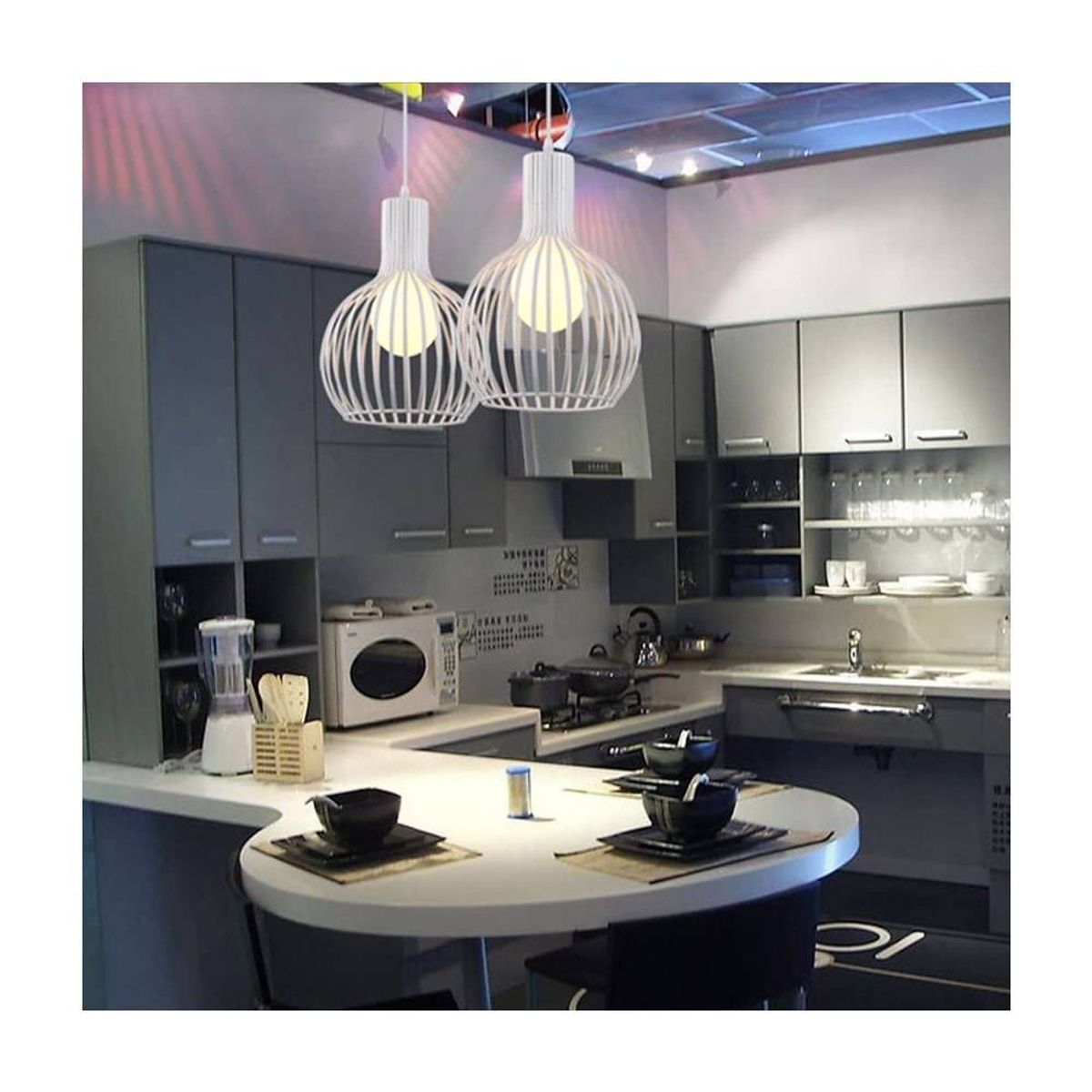 HOME NEAT - Lámpara colgante de jaula industrial vintage metal retro blanco