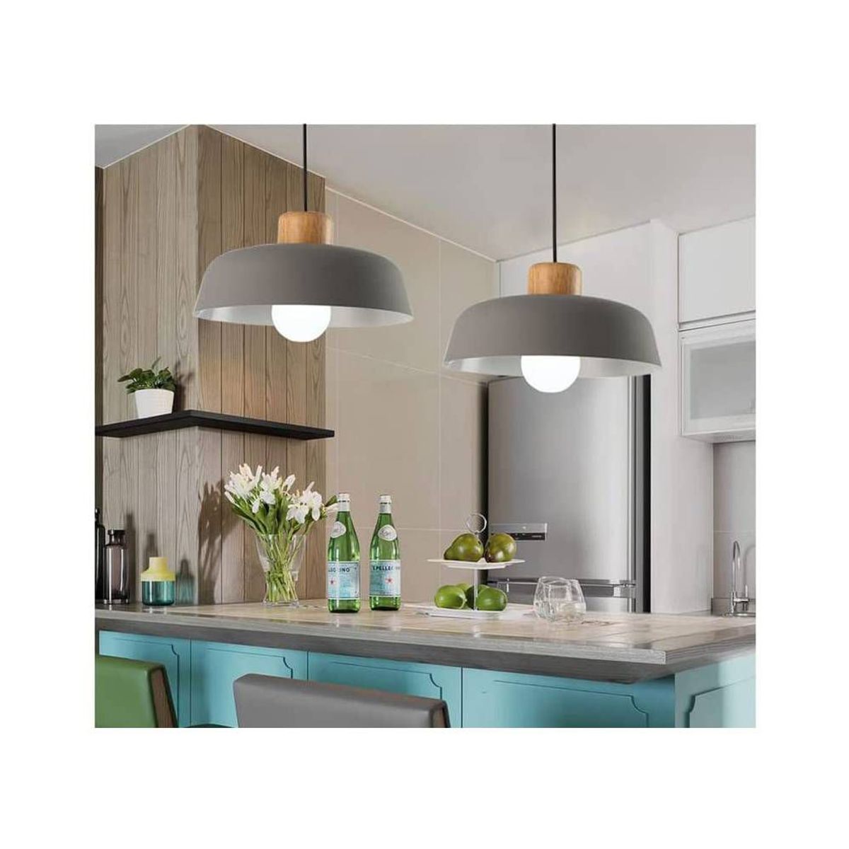 HOME NEAT - Lámpara de colgante de metal madera redonda moderna nórdica e27