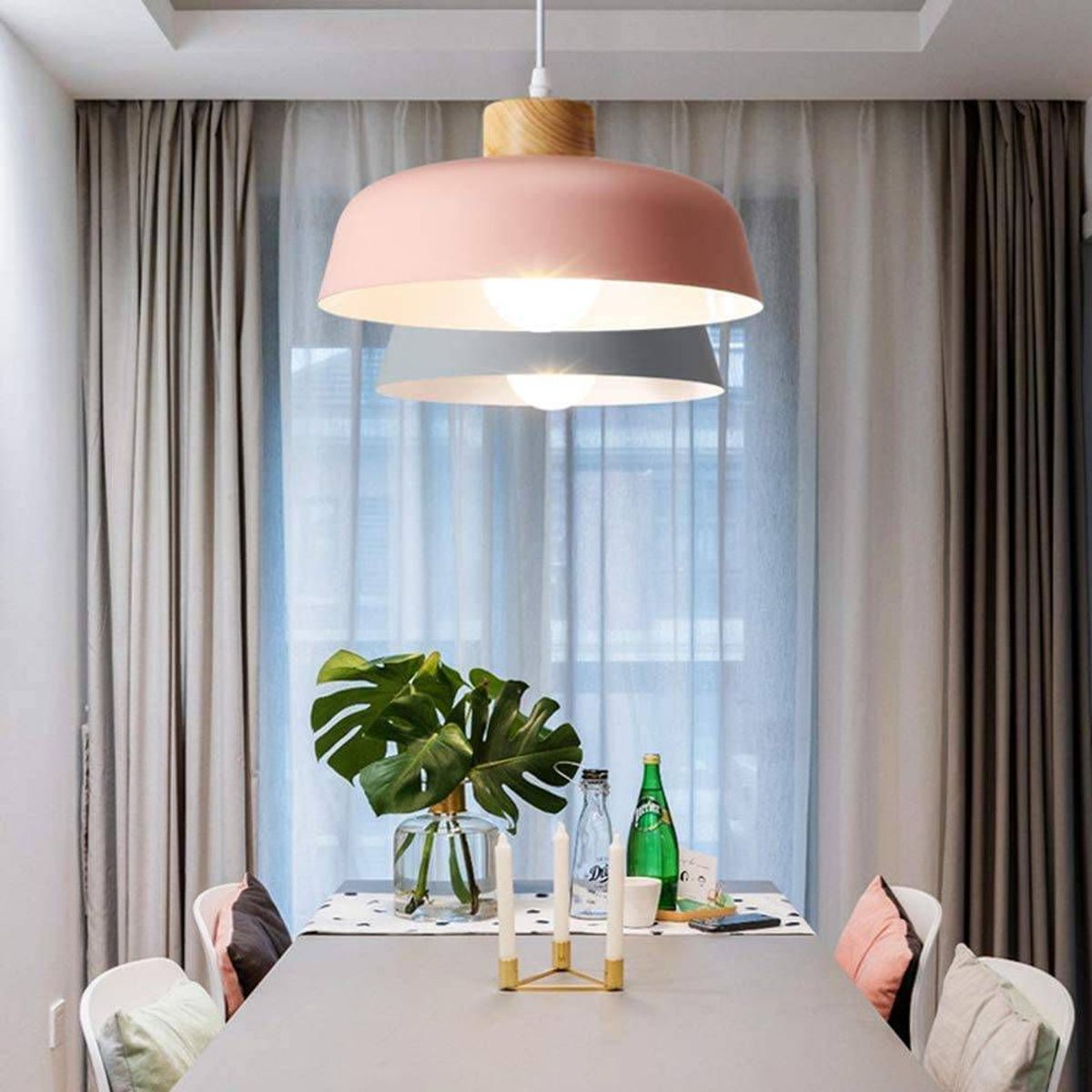 HOME NEAT - Lámparas colgantes de metal madera redonda nórdica Ø30cm e27