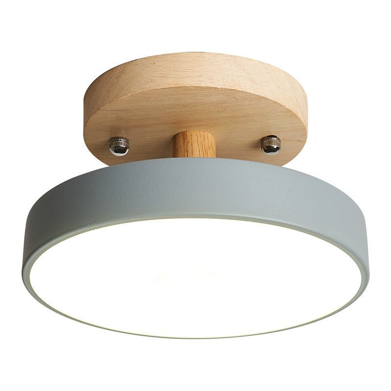HOME NEAT - Lámpara de techo LED de 18cm con base de madera - Gris