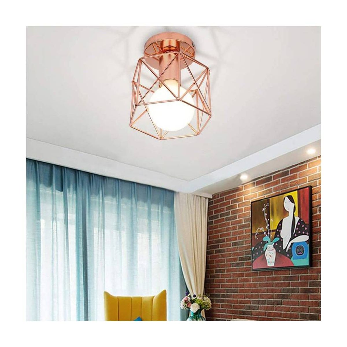 HOME NEAT - Lámpara de techo Vintage de jaula de metal - rosa