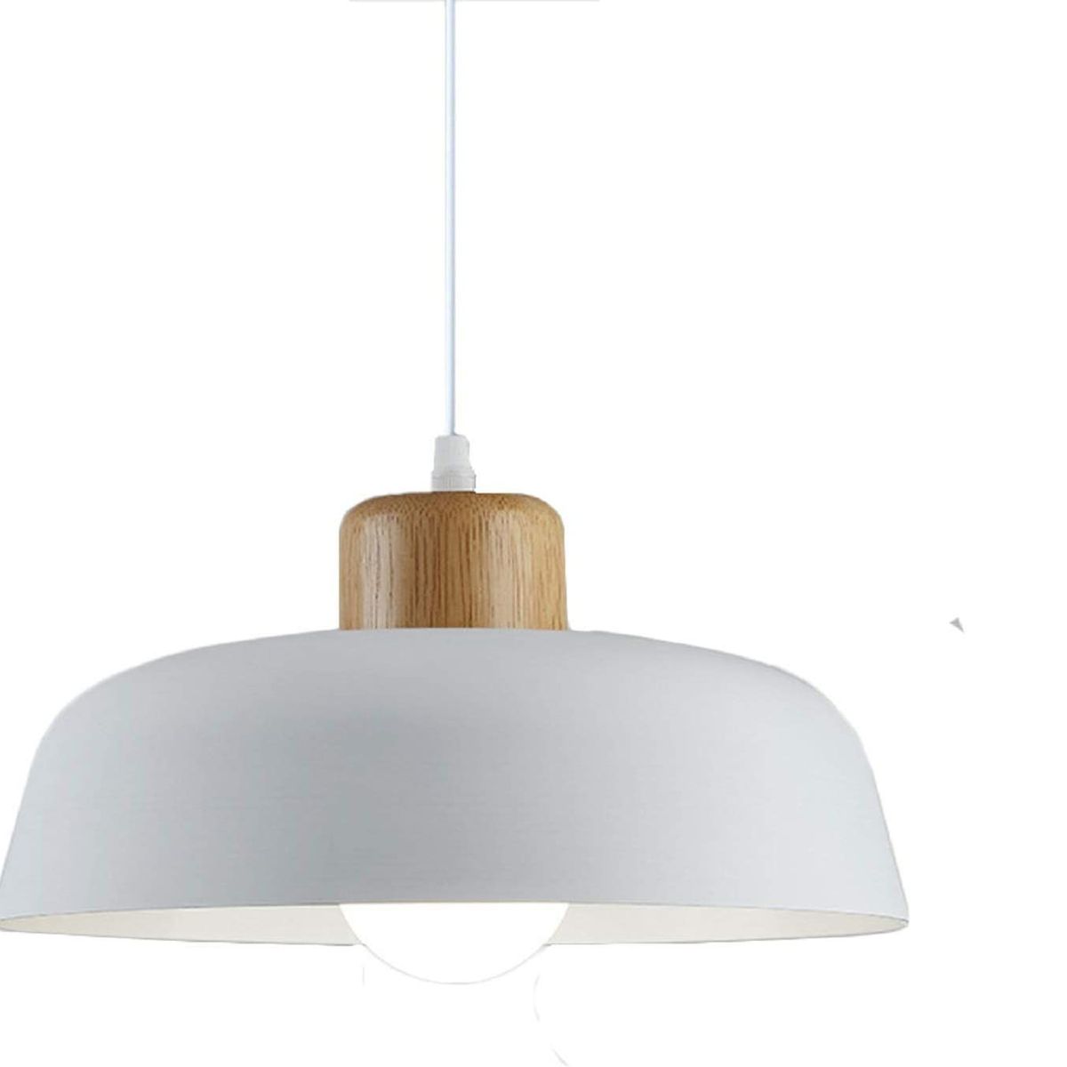 HOME NEAT - Lámpara de colgante de metal madera redonda nórdica E27 Blanco