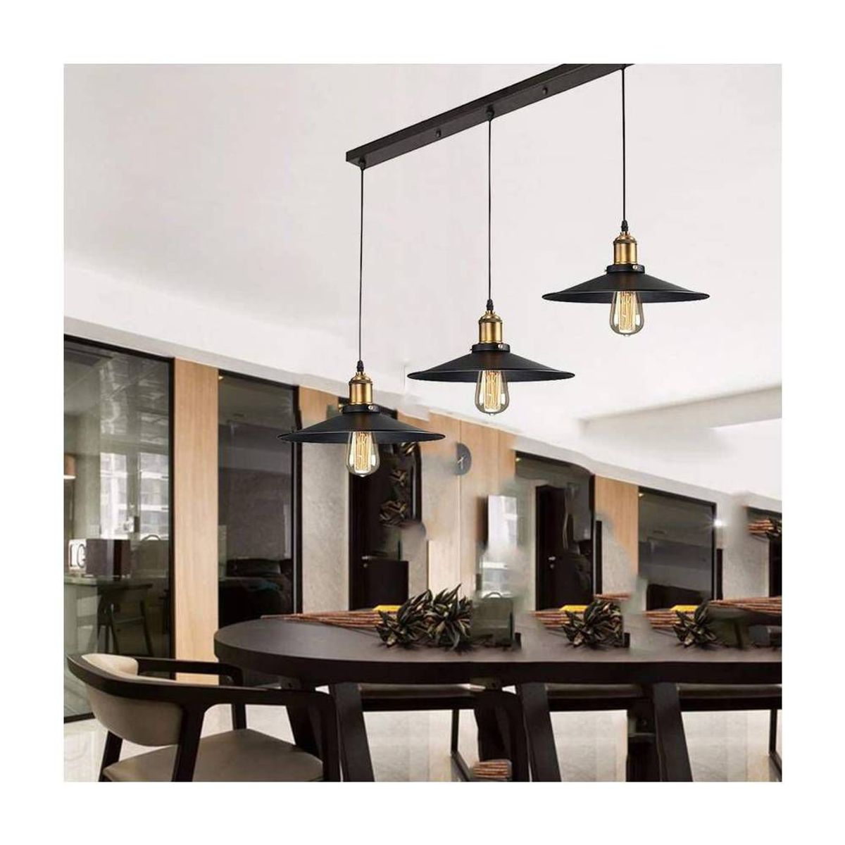 HOME NEAT - Lámpara de techo industrial vintage 3 luces e27 negro ø22cm*9.5cm