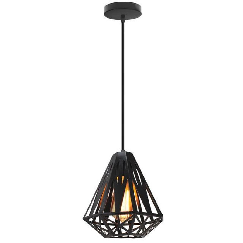 HOME NEAT - Lámpara de techo con jaula hierro luz colgante e27 ø20cm negro