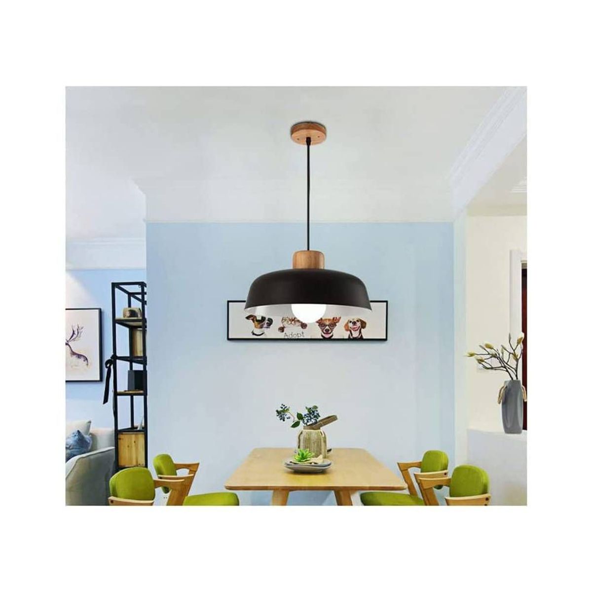 HOME NEAT - Lámpara de colgante de metal madera redonda moderna nórdica e27