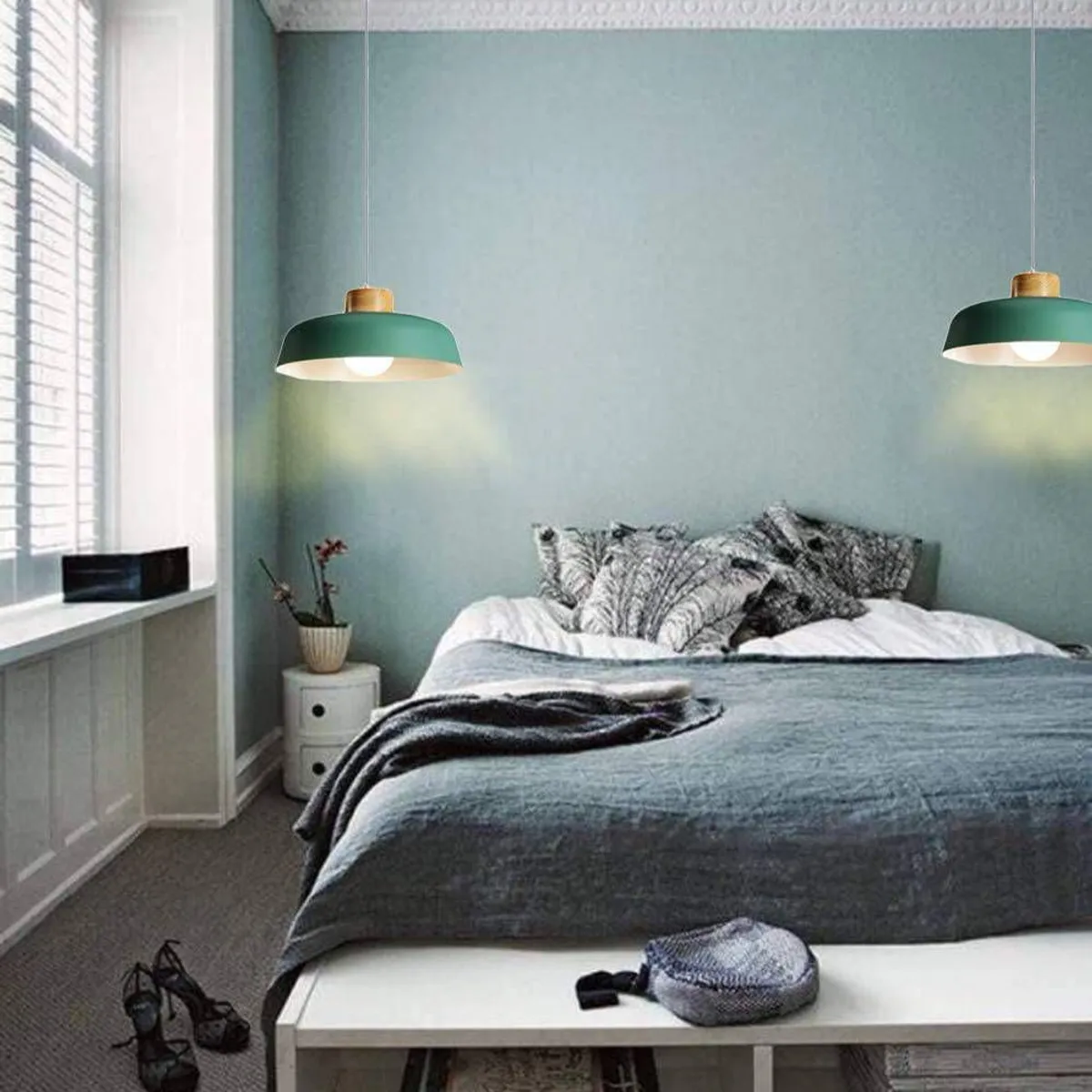 HOME NEAT - Lámpara de colgante de metal madera redonda moderna nórdica e27