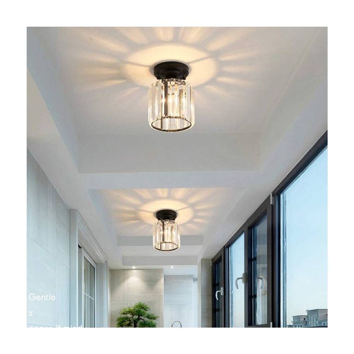 HOME NEAT - Lámpara de techo de cristal moderna e27 araña redondo negro