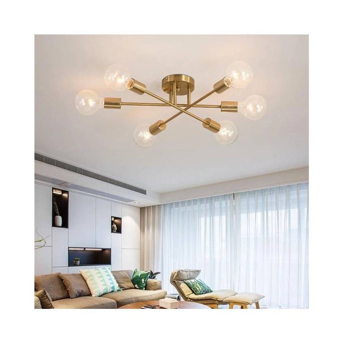 HOME NEAT - Lámpara Colgante Techo 6 luces - Dorada