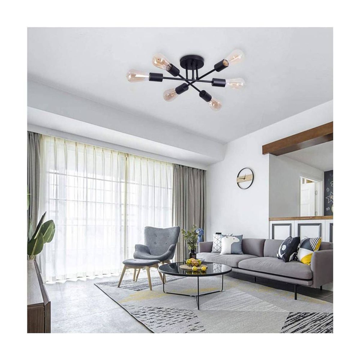 HOME NEAT - Lámpara colgante de techo con 6 luces e27 en metal moderno - Negro