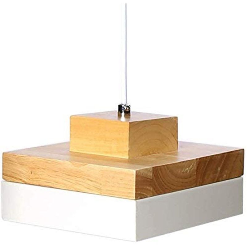 HOME NEAT - Lámpara de Colgante de Madera Moderna Cuadrada Nórdica E27 Blanco