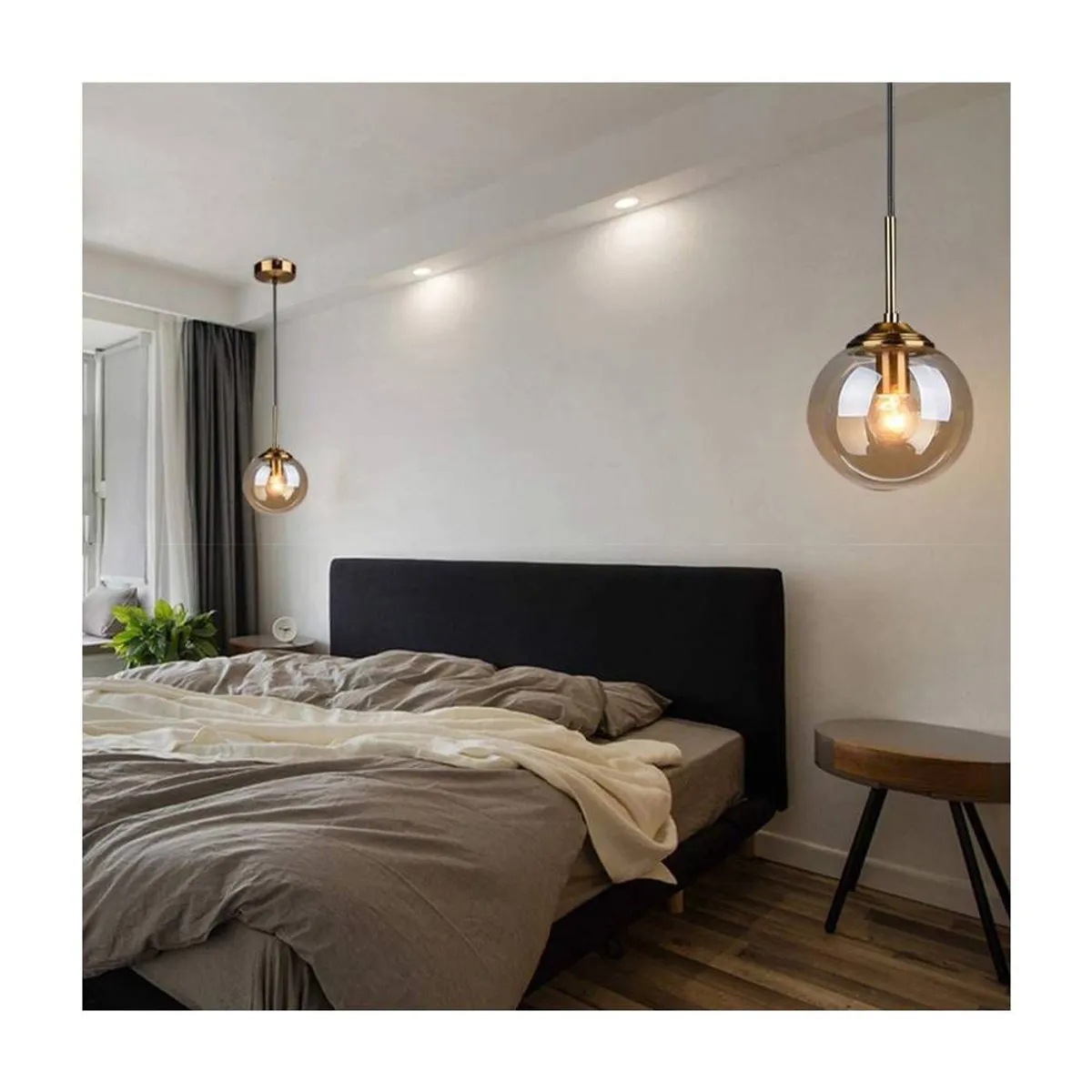 HOME NEAT - Lámpara colgante techo vintage industrial globo de cristal E27 ámbar