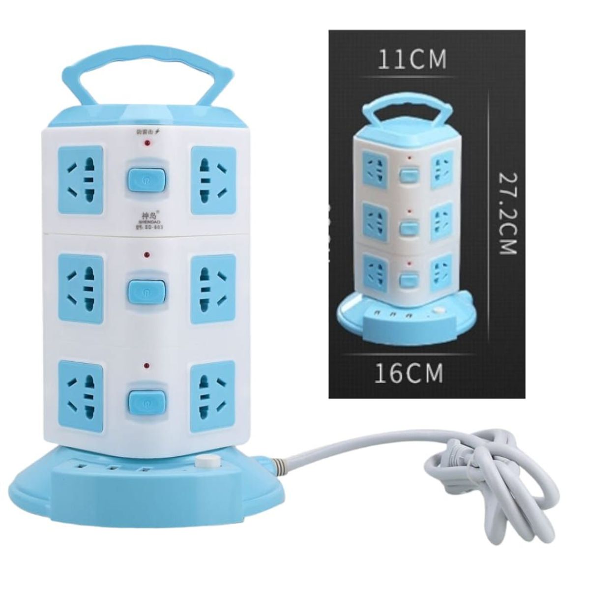 OEM - Torre Vertical Multifuncional 3 Niveles (12 Conexiones) y 3Puertos USB