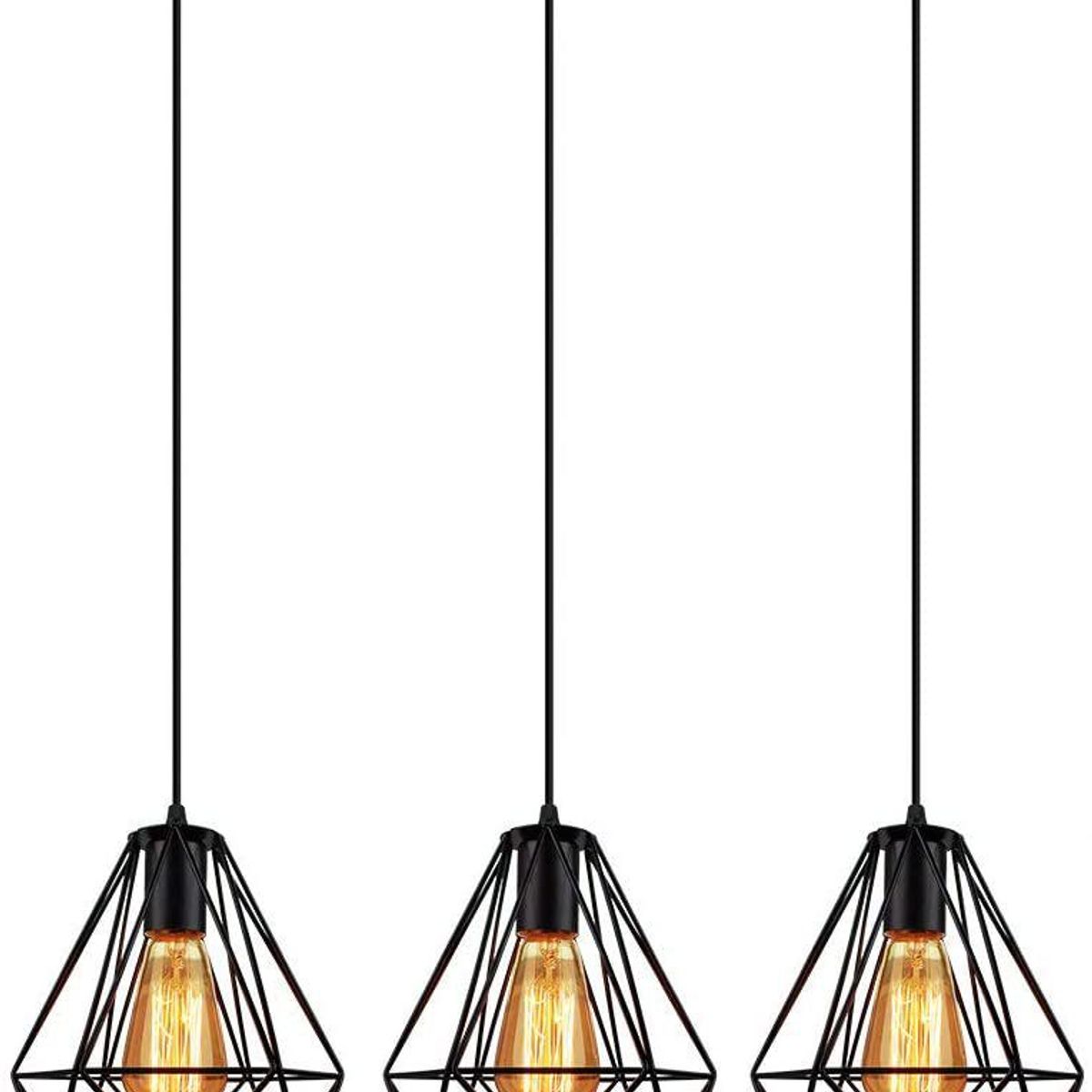 HOME NEAT - Lámpara colgante de techo diamante 3-cabezas Moderno Negro