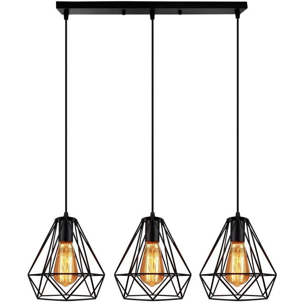 HOME NEAT - Lámpara colgante de techo diamante 3-cabezas Moderno Negro