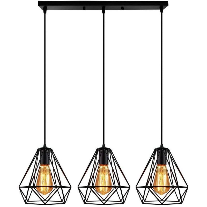 HOME NEAT - Lámpara colgante de techo diamante 3-cabezas Moderno Negro