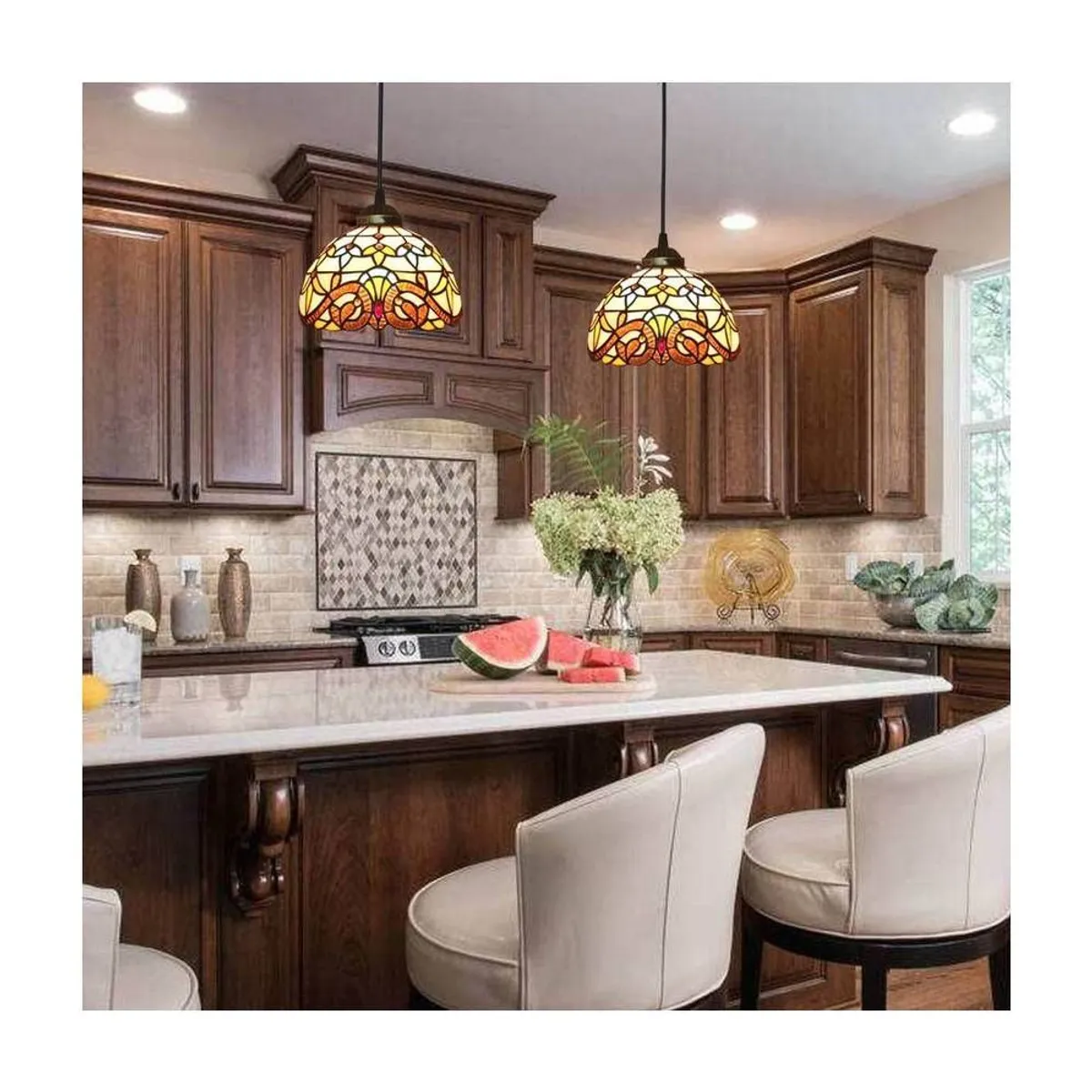 HOME NEAT - Lámpara Colgante Tiffany libélula pantalla de cristal E27