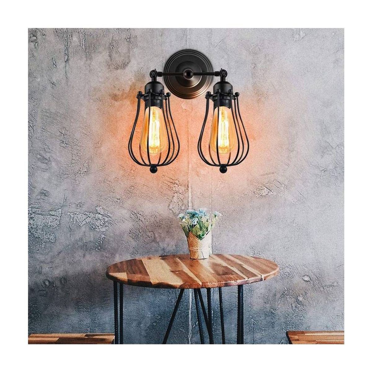 HOME NEAT - Doble cabeza luz lámpara de pared metal ajustable vintage negro