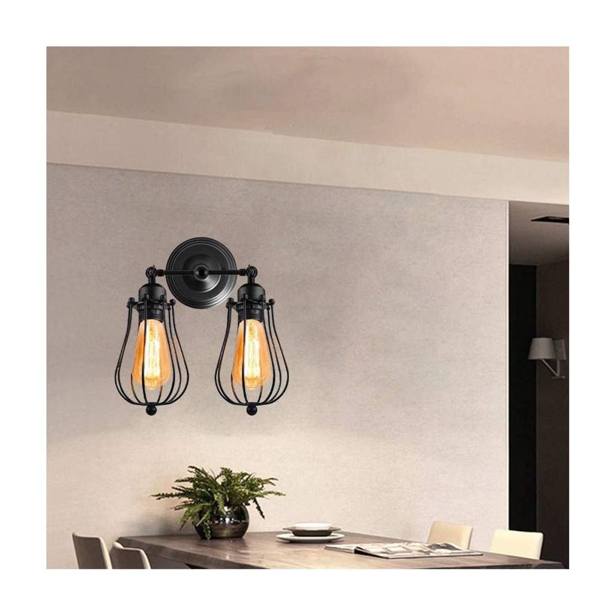 HOME NEAT - Doble cabeza luz lámpara de pared metal ajustable vintage negro