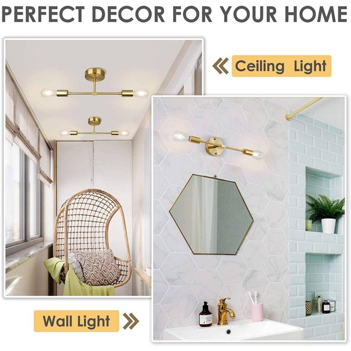 PUREPOWER - Led lámpara De techo Vintage Sala Pasillo Dorado