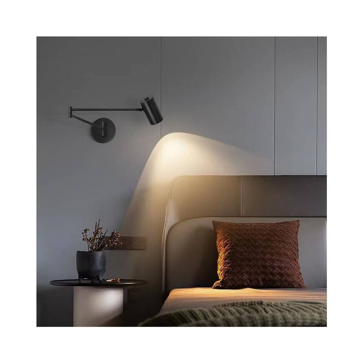 PUREPOWER - Lámpara de pared de iluminación de dormitorio plegable giratoria Negro