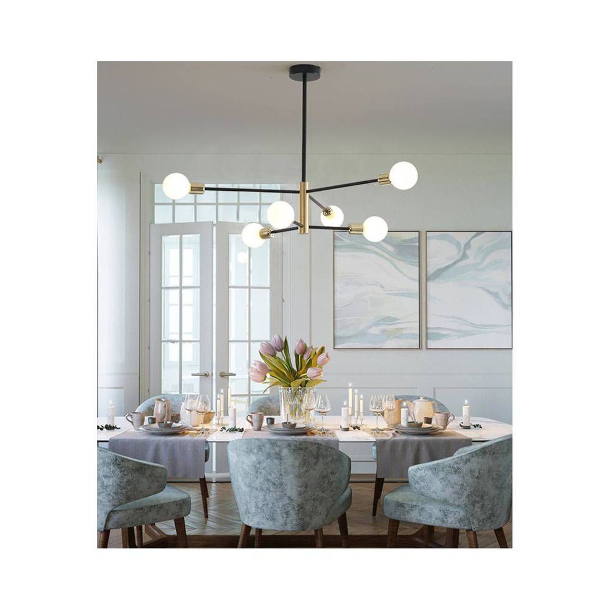 PUREPOWER - Araña de techo de lujo para sala de estar nórdica  Oro Y Negro