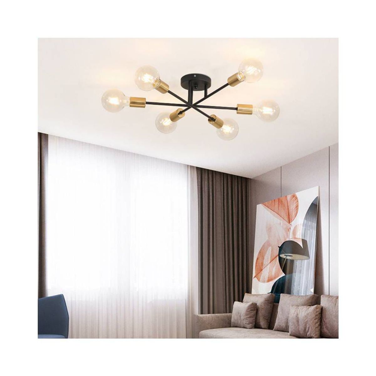 PUREPOWER - Lámpara Techo Colgante Industral Negro Y Dorada 6 Luces