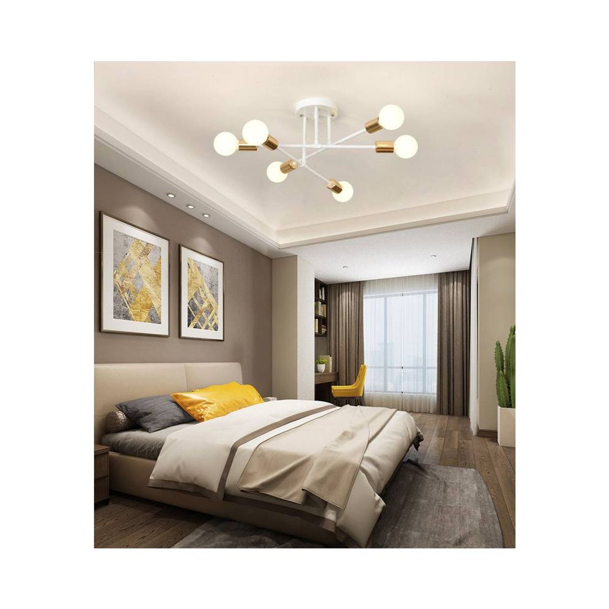 PUREPOWER - Lámparas De Techo Modernas Lámparas De Techo Led De Salón-Blanco y Oro